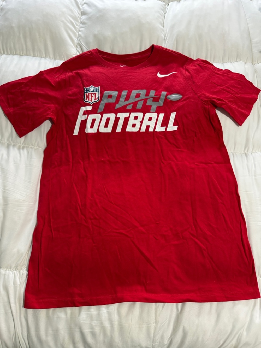 Nike Red Logo “Play Football” Interior-Print Athletic Tee